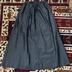 【美品】韓国フェイクレザー ロングスカート ブラック