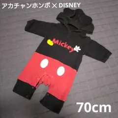 赤ちゃん本舗 ✕ DISNEY 70cm ミッキー フード付き 長袖 ロンパース