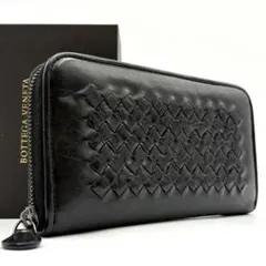 美品 鰐革✨ボッテガヴェネタ クロコダイル イントレチャート 長財布 ブラック