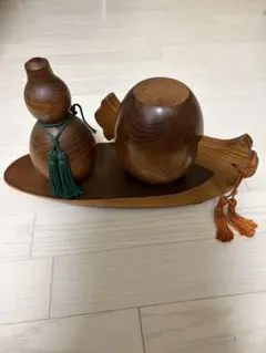 木製 瓢箪と小槌の置物 飾り物 伝統工芸品