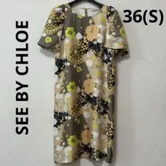 SEE BY CHLOE シーバイクロエ シルク パフスリーブ 総柄 ワンピース