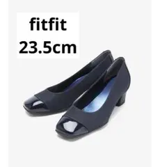 fitfit パンプス ヒール 濃紺 ラウンドトゥ エナメル ナイロン　23.5