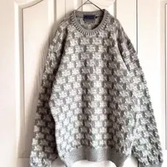 美品　ウール100% ケーブル ニット　セーター　グレー　厚手　XL相当