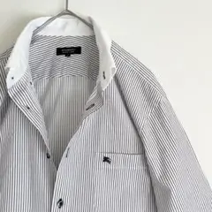 【希少カラー未使用に近い41】バーバリーストライプBDシャツ◆刺繍シャドーホース