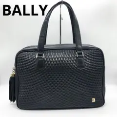 美品✨BALLY バリー キルティング ハンドバッグ ネイビー レザー フリンジ
