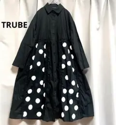 TRUBE 水玉フリルフレアロングシャツワンピース かなり大きいサイズ モード