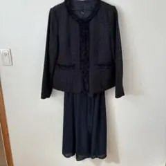 ネイビー ツイード風 ジャケット ドレス セット