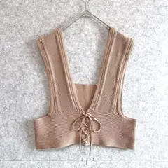 美品 GU ジーユー 前後 2WAY レースアップ ニット ビスチェ モカ L