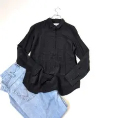 【ユニクロ×イネス】コラボ シルクブラウス/長袖『M』ブラック　絹100　シャツ