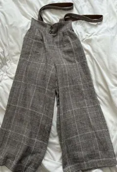 INGNI サスペンダー付 チェック柄ワイドパンツ M