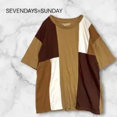 セブンデイズサンデイ パッチワーク カジュアルTシャツ M ユニセックス　茶系のサムネイル