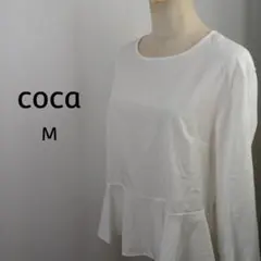 coca　フレアブラウス　M　ホワイト　バックプリーツ　クルーネック