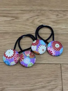 お買い得♡お揃い リバティと小花刺繍 シンプルくるみボタン ヘアゴム