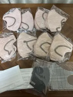 ピンク2種3Dタイプ 不織布マスク40枚 プリーツ不織布マスク2枚　布マスク2種