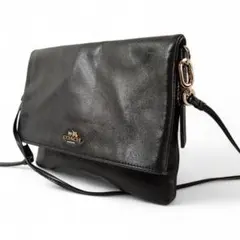 美品 正規品 コーチ ショルダーバッグ サコッシュ 無地レザー 黒 ブラック