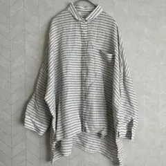 NEMIKA ネミカ オーバーサイズリネンシャツ M相当 ボーダー 春夏のサムネイル
