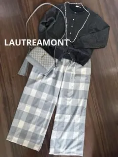 【ロートレアモン】 モノクロ チェック柄 タックパンツ Lサイズ