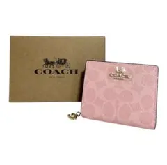 ♥極美品♥コーチ 二つ折り財布 シグネチャー ピンク フラワーチャーム