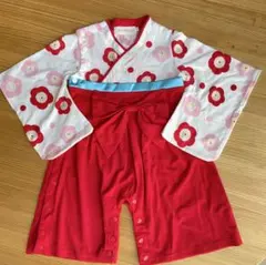ベビー女の子 袴 ロンパース 花柄袴 赤色 70cm 記念日 撮影