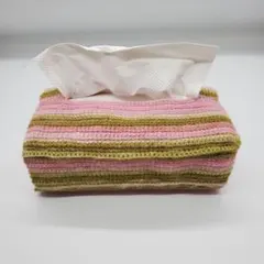 ハンドメイド レース編み ティッシュBOXカバー グリーン ピンク 46