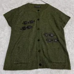 PURSUIT DE IDEAL 刺繍 オリーブグリーン ニットベスト M〜L