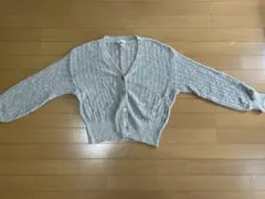 透かし編み Vネック カーディガン 長袖 グレー