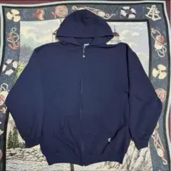 90s Russell usa製 無地 フルジップパーカー ネイビー XL