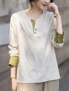 気質満点 気質満点 ブラウス 秋コーデ 長袖 エレガント ゆったり 丸襟