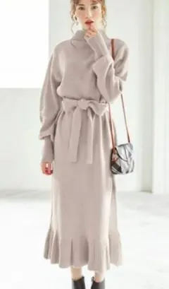 グレイル　GRＬ　ウエストリボンニットワンピース　М　ベルト付