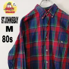 usa古着 ST.JOHN'SBAYネルシャツ80s　M　レッドネイビーグリーン