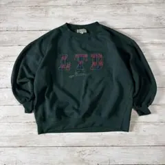 ヴィンテージ90s LIMITED JEANS ロゴ刺繍スウェット 緑 M相当
