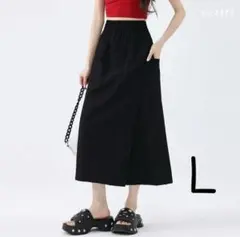 パンツ 巻き ロング ボトムス ボトム ブラック L 巻きスカート風