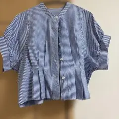 半袖　ブルーストライプ ブラウス