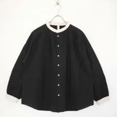 【24SS】prit コットンリネン平織 クリレック ギャザーブラウス　黒のサムネイル