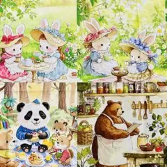 ❣️可愛い動物ピクニック柄 パネル12個綿100%シーチング生地　110x72cm