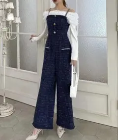 ROYALPARTY ダブルチェーンストラップツイードオールインワン