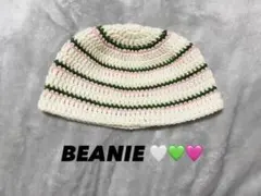 ビーニー　クラッシャーハット　クロシェハット　ハンドメイド　ボーダー