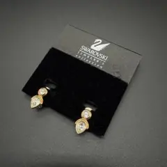 スワロフスキー　ティアドロップクリスタルイヤリング　ゴールド　美品のサムネイル