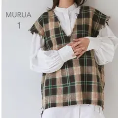 【ムルーア】　ベスト　タータンチェック　ツイード　ゆったり　ゆるだぼ　Vネックのサムネイル