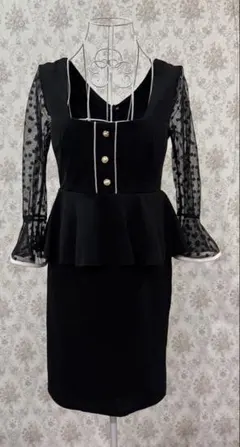 dazzystoreドットシアーペプラムタイトミニドレス ブラック