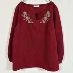 【DRESKIP】(L)花柄刺繍入りプルオーバートップス/きれいめブラウス/無地