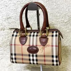 【極美品】バーバリー ミニボストンバッグ ノバチェック シャドーホース PVC