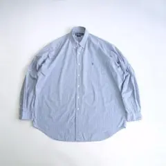 ラルフローレン　90s刺繍ロゴ　長袖BDチェックシャツ　青XLゆるだぼ古着