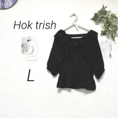 11588 Hok trish 半袖フリルブラウス L 黒 フェミニン