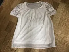 【サイズ2】肩レース 半ビジュー付き 袖ブラウス トップス