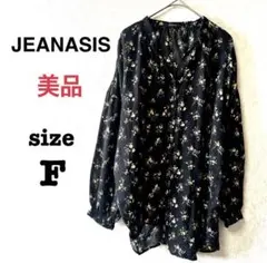 【美品】 ジーナシス 花柄 黒×黄色 長袖 ブラウス シャツ★Fサイズ Vネック