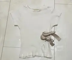 ホワイト リブ編み Tシャツ 80