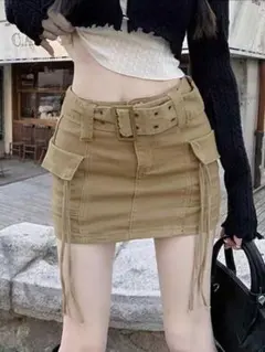 SHIEN ベルト付き ミニスカート カーキ y2k ギャル 韓国