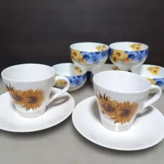 MIKASA ひまわり柄プレートとスープボウルのセット2組 ヴィンテージ