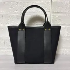 帆布トートバッグ　ハンドメイド　ブラック×フェイクレザーブラック【S】のサムネイル